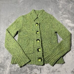 VTG Y2K Chunky Button Knit Cardigan‎ FEVER Speckled Green Womens Size M